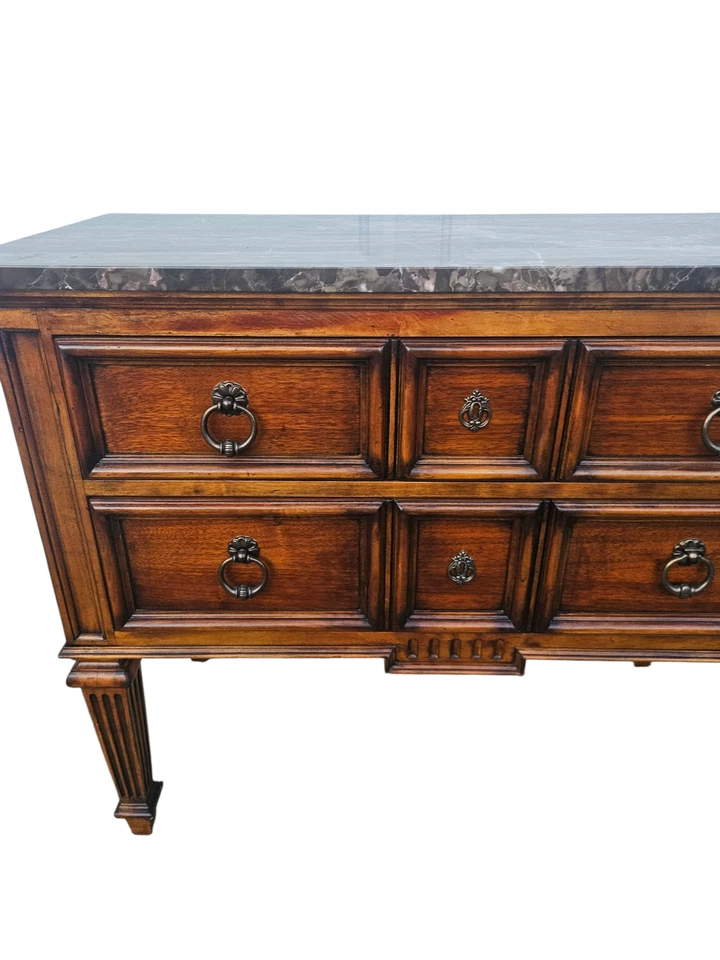 Ethan Allen Tuscany Marble Top Console Table Server Nightstand End Table - Image 2 of 4
