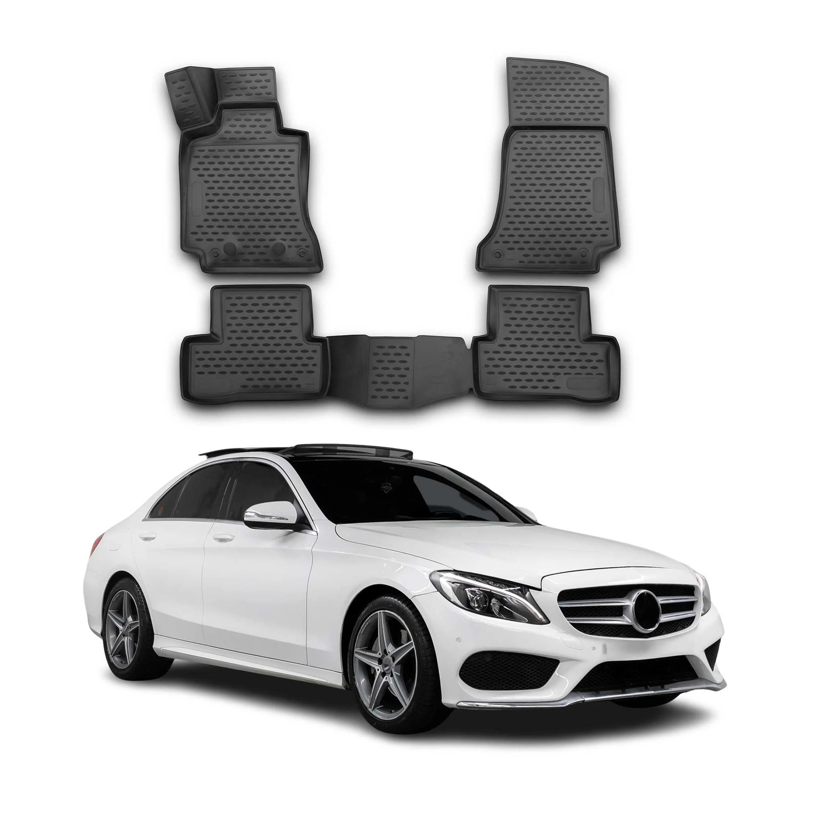 Tapis de sol Mercedes Classe C W205 OMAC en caoutchouc noir pour modèles 2014 à 2021