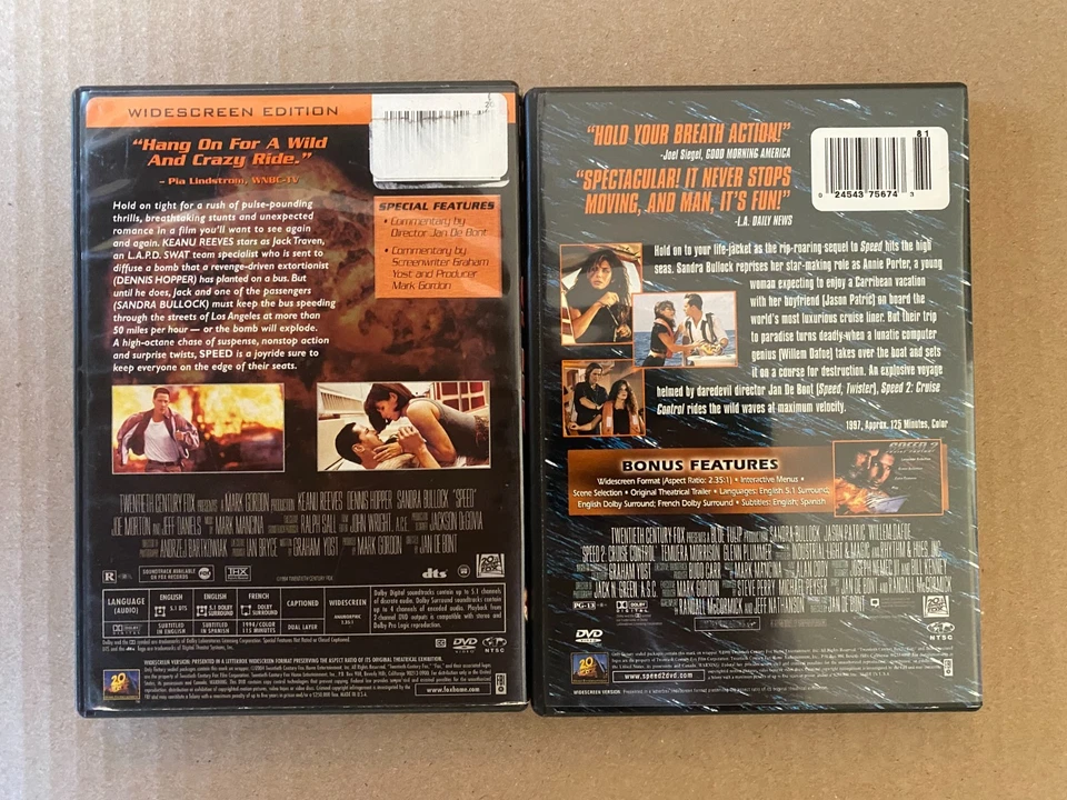 Speed/Speed 2 (DVD,) Keanu Reeves, Sandra Bullock, Dennis Hopper, Jason Patric - Image 2 of 2