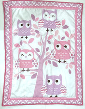 Pink Lilac Owls Baby Blanket Comforter Peanut Shell Crib Girl 32x40.5"