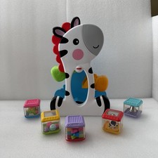 Fisher Price Peek-A-Blocks Tumblin' Sounds Zebra Toy With 5 Blocks