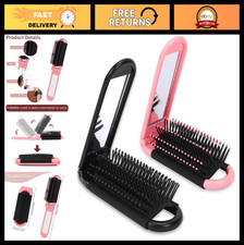 Compact Folding Travel Hair Brush with Mirror  Massage Comb - 2 Pack Black  P
