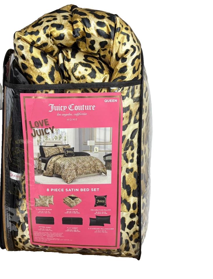 Juego de 8 fundas edredón satinado estampado leopardo reina Juicy Couture juego de sábanas almohada Foto 3 de 4