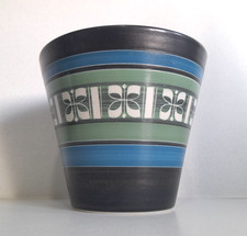 Vintage Ambleside pottery back blue green flower pot planter vase 125mm signed