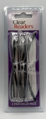 Clear Readers 3 Pair Value Pack  Glasses Clear Frame Black Brown Smoke Arm +2.50