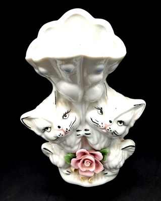 Vintage Especially For Sophia-Ann Double Kitty Cat Porcelain 7'' Vase