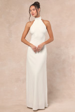 Lulus Alaura White Backless Halter Maxi Dress