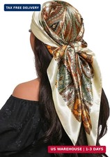 35 Inch Floral Print Silk Head Scarf for Women Satin Hair Neck Scarf Wrap Large