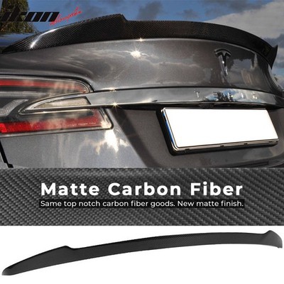 Fits 12-26 Tesla Model S H Style Rear Trunk Spoiler Wing Lip Matte Carbon Fiber