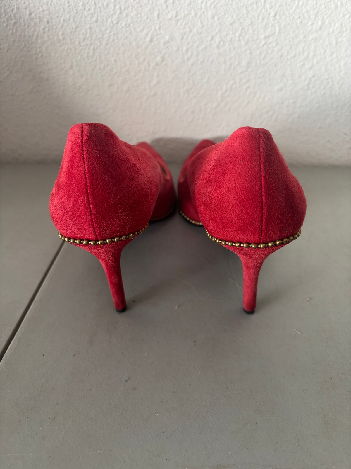Coach Waverly Suede Pumps Womens Size 7.5 B Red Beadchain Heels G3937 thumbnail 8