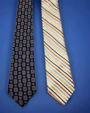 Tommy Hilfiger Tie Lot of 2 Mens One Size Navy Geometric Yellow Stripe USA