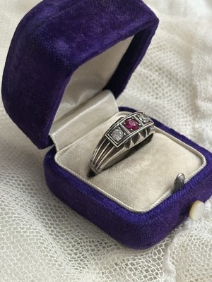 Antique 1920s Art Deco Era Sterling Silver Ruby Ruby Ring Size 10.5