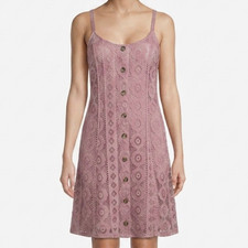 Aeropostale Mauve Lace Mini Dress Size M Boho Floral Button Front Cami Straps