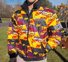 Vintage 90s Ski Doo Rotax All Over Print Snowmobile Bomber Jacket Men Size Med