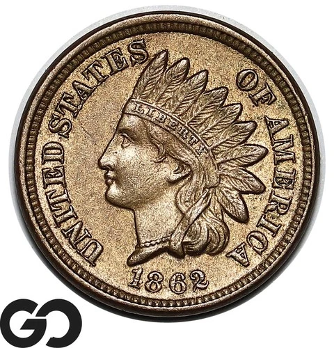 1862 Indian Head Cent Penny, Choice BU Civil War Date Issue