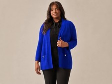 Kasper Open  Front Cardigan   Blue   Long Sleeve   Pockets   NWT