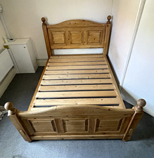 Wooden pine Bed Frame with Headboard & Footboard, Varnished, Slatted Base
