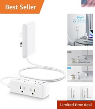 Space-Saving Extension Cord with 6 AC Outlets  3 USB Ports, 5 FT Length