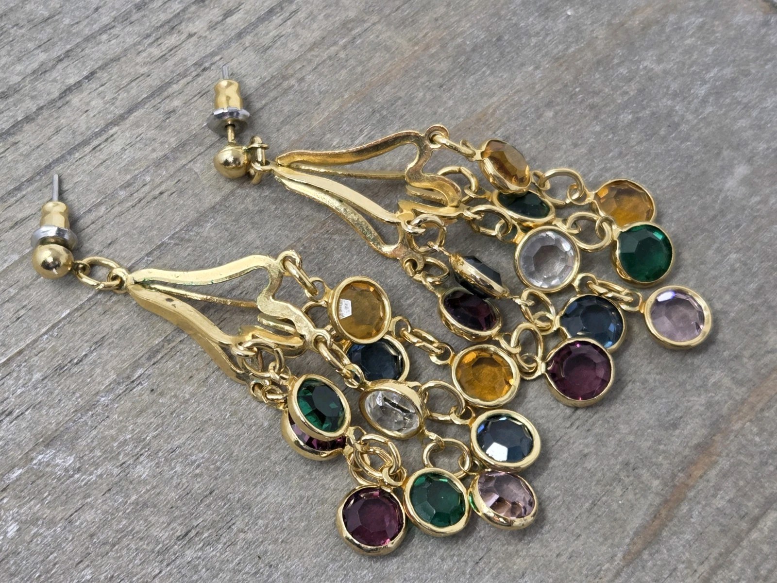 Multicolor Bezel Crystal Dangle Drop Earrings Mul… - image 10