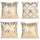 Set Of 4 Pillow Covers 18x18" Gold Foil Throw Pillowcases White And Gold w1256