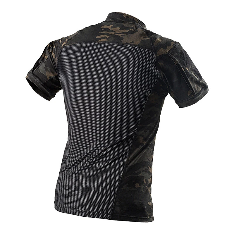 Camisa táctica manga corta top camuflaje airsoft exterior negra camuflaje ejército paintball Foto 3 de 4