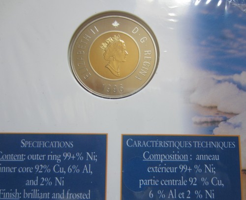 1996 Canada Two Dollars FIRST CANADIAN Toonie Coin $2 Mint Set - Picture 2 of 3