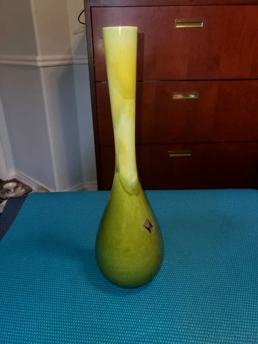 ROYAL HAEGER USA Green and yellow drip glaze vase - 15 inches