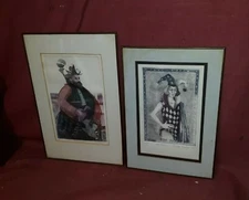 2 Mid Century Modern Colored Etchings  Latin American