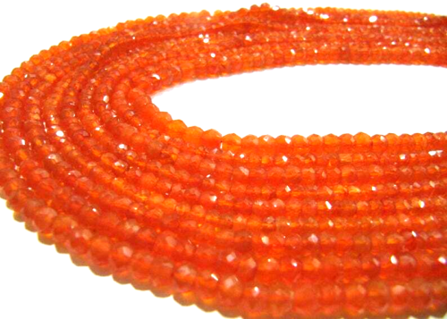 Natural Carnelian Rondelle Faceted 3-4mm Gemstone Beads Strand 13 inches long - Picture 1 of 4