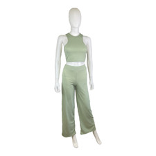 Nasty Gal Women's Green GET STRAIGHT TO IT Top Wide Leg Pant Size 4