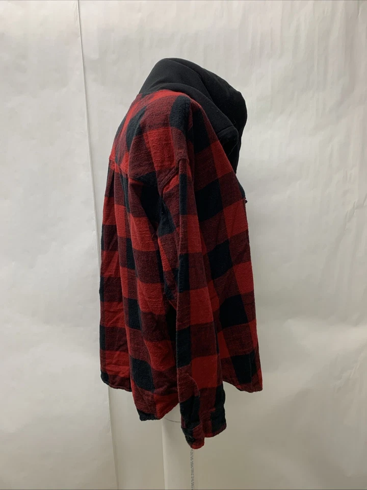 Maurices womens large Faux Fur Lined Hood Flannel Button Hoodie Black Red - Image 4 of 4