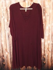 Emerald Boutique Maroon Tunic Dress Criss Cross V Neck Size 2x 18/20 Plus A-Line