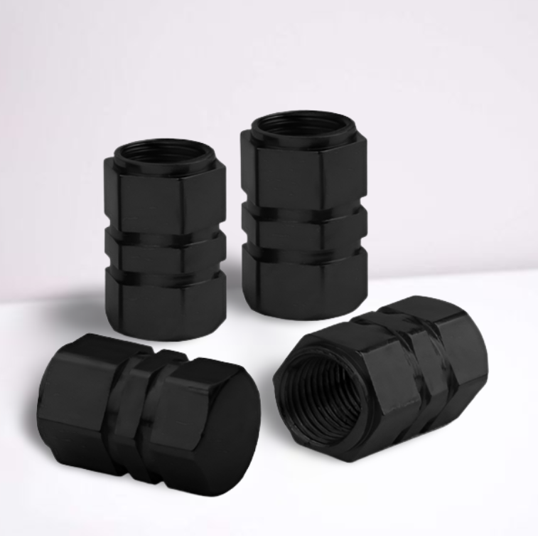 4pcs Black 17mm Car Tire Valve Caps Stem Caps Air Valve Dust Covers For