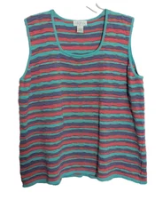 Vtg ELANA BY TANNER Multi Stripe Sleeveless Scoop Neck Knit Top Size 2X M1