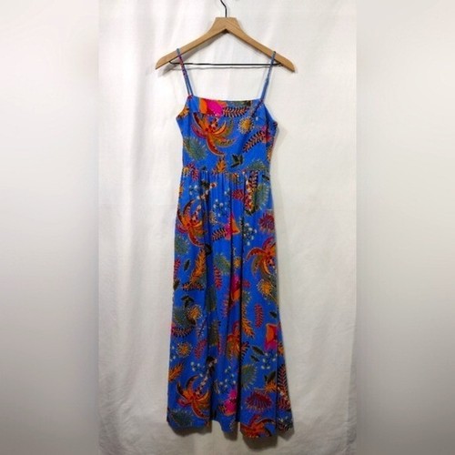 Rachel Zoe Linen Blend Floral Spaghetti Strap Square Neck Midi Dress Women's XS