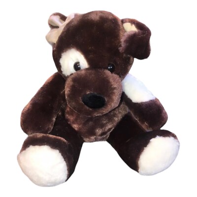 Build A Bear Puppy Dog Plush Stuffed Animal Dark Brown White Spot Eye Patch