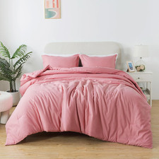 Pink Comforter Set Twin Size, Solid Blush Women Girls Pink down Alternative Boho