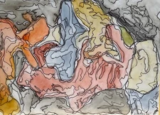 Small Watercolor/ ink painting  original art   5" x 7" ABSTRACT