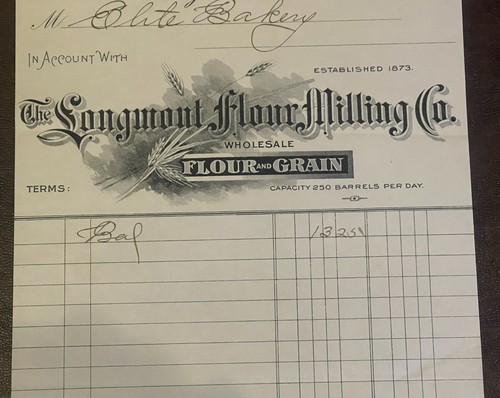 1905 Longmont Colorado Flour Milling Co Billhead Burned in Fire Boulder County - 第 4/5 張圖片