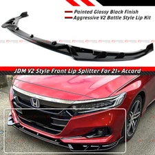 FOR 2021-2022 HONDA ACCORD V2 GT STYLE 3PC GLOSS BLACK FRONT BUMPER LIP SPLITTER