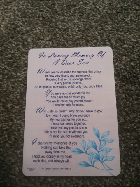 Lovely 'Son' - Graveside Memorial Card. Free P&P *No Offers* 26