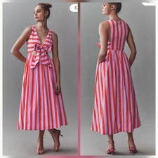 Large Anthropologie BHLDN Madeline Sleeveless V-Neck Cutout A-Line Taffeta Midi