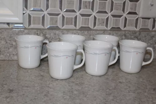 Vintage Set Of 6 Corning Coffee Cups White 8oz