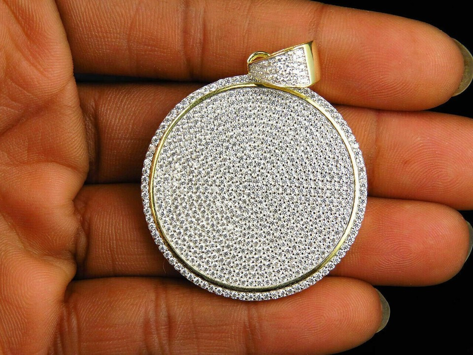 1.70Ct Round Diamond Men's Disc Medallion Pendant 14K Yellow Gold Plated