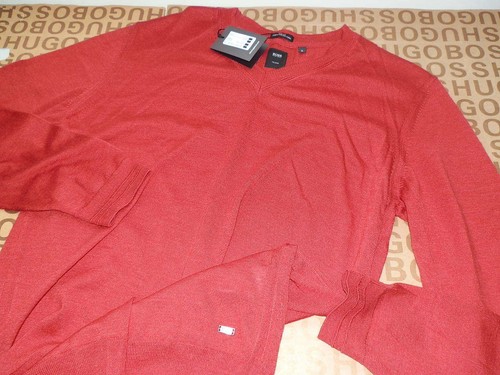 New Hugo Boss Mens Red Slim Fit Wool Silk Tailored Knitwear Jumper Sweater Large - Picture 5 of 9
