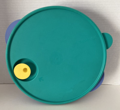 Tupperware 3284C-3 Divided Blue Bowl With Green Vented Lid Microwave-reheatable