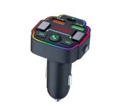 Car Music Bluetooth Car Transmitter, 7 Color LED Lights & Dual USB/Type-C Port