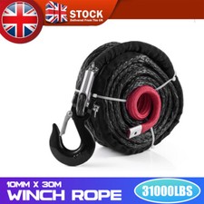 Winch Rope 10MM x 30M Hook Synthetic Car 4WD Offroad Tow Recovery Cable Sheath