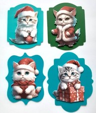 Christmas Cat Kitten Santa Mounted Dimensional Card Scrapbook Embellishment 942
