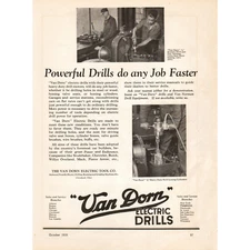 Van Dorn Electric Drills 1926 Vintage Print Ad Antique Power Tools Memorabilia
